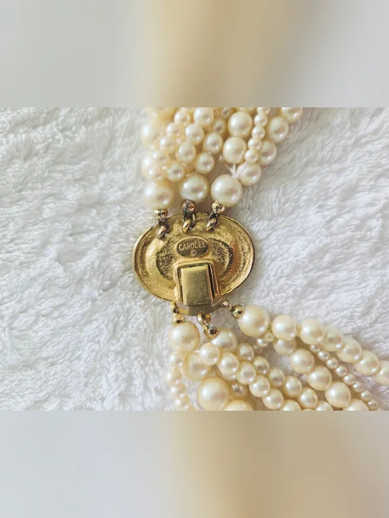 Vintage Carolee ✨️ Multi-Strand Ivory Pearl Necklace with Gold Clasp - Picture 3 of 11